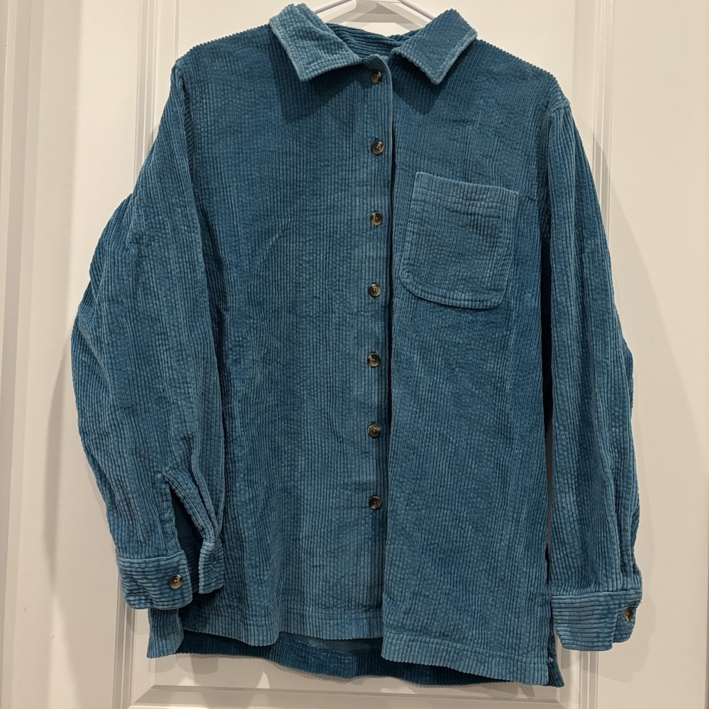 L.L.Bean Shirt Shacket Women's Medium Regular Blue Corduroy Cotton Button Front
